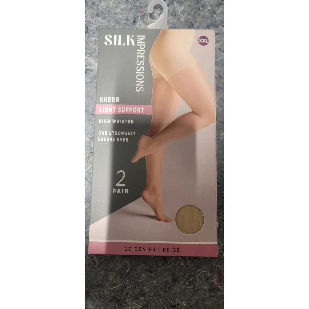Silk Impressions Women's Sheer Light Support Beige 2 pair package Size XXL NWT